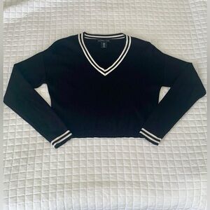 Sincerely Jules Black V-Neck Sweater with White Accents